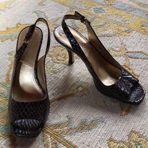 Tahari Black Peep-Toe Slingback Heels